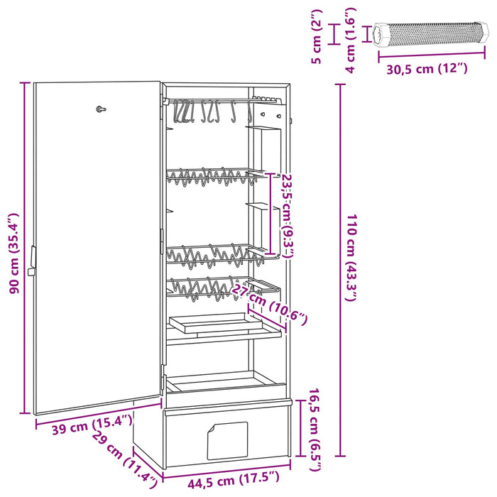 Cuptor pentru Fumat 3 pcs 44,5 x 29 x 110 cm Oțel galvanizat WALTI