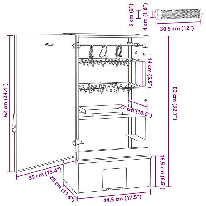 Cuptor pentru Fumat 3 pcs 44,5 x 29 x 83 cm Oțel galvanizat WALTI