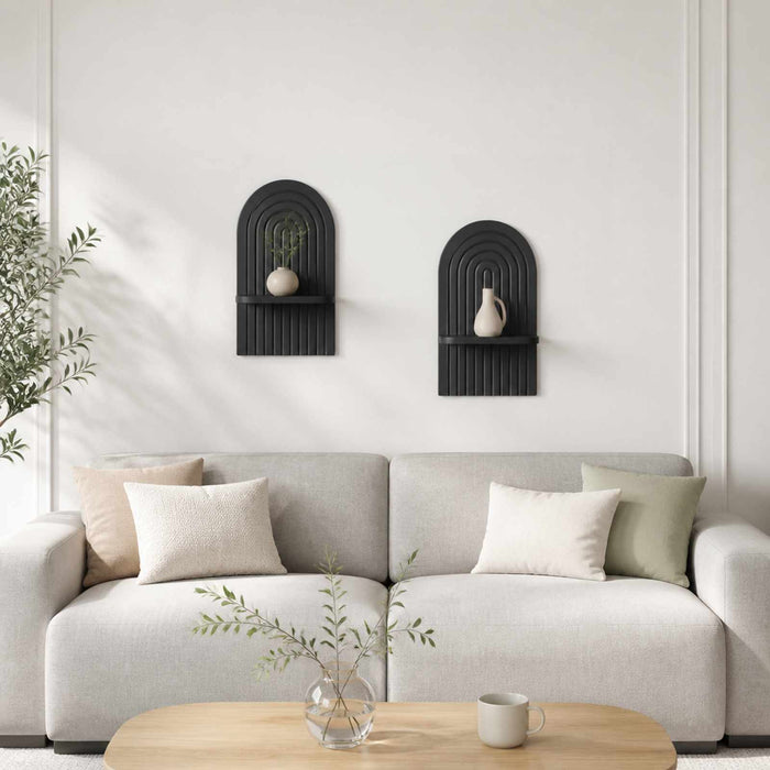 Raft de perete 2 buc. Negru 23 x 13.5 x 37.5 cm Lemn prelucrat WALTI