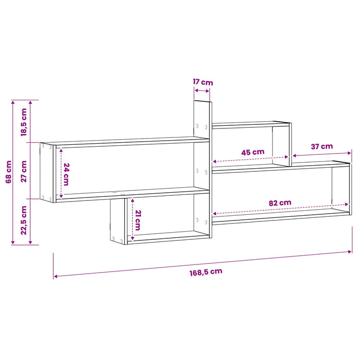 Raft de perete Gri Beton 168.5 x 17 x 68 cm Lemn prelucrat WALTI