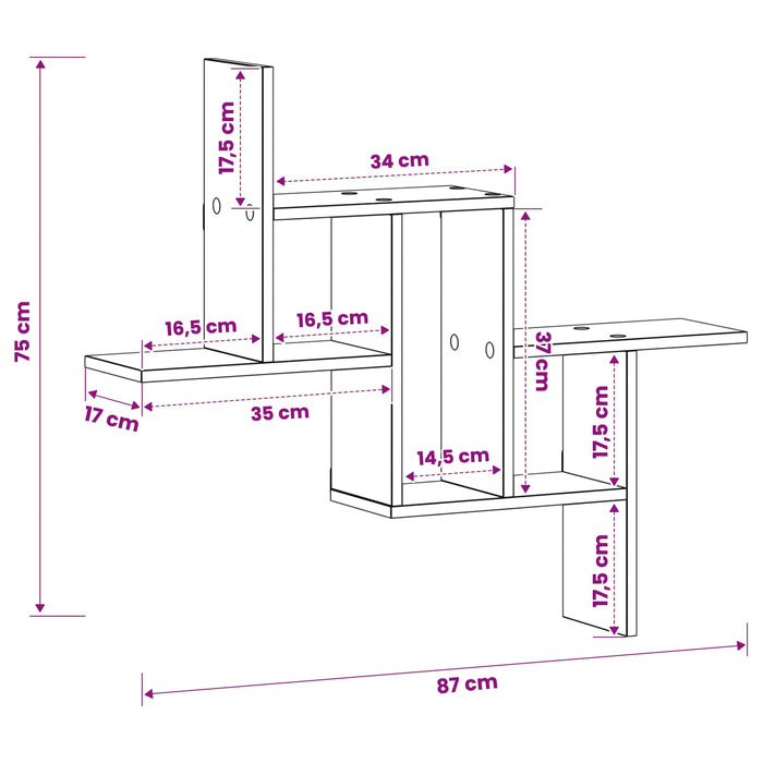 Raft de perete Stejar Sonoma 87 x 17 x 75 cm Lemn prelucrat WALTI