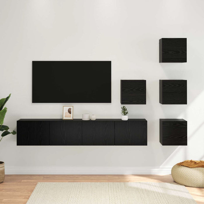 Set comodă TV 6 pcs 80 x 30 x 30 cm Stejar Negru Lemn prelucrat - WALTI WALTI