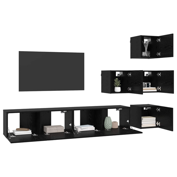 Set comodă TV 6 pcs 80 x 30 x 30 cm Stejar Negru Lemn prelucrat - WALTI WALTI