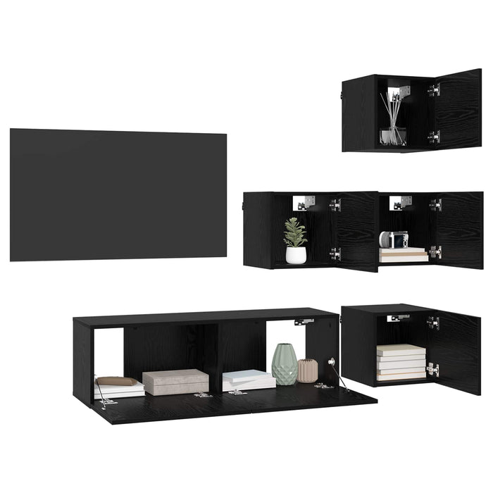 Set comodă TV 5 pcs 100 x 30 x 30 cm Stejar Negru - WALTI WALTI