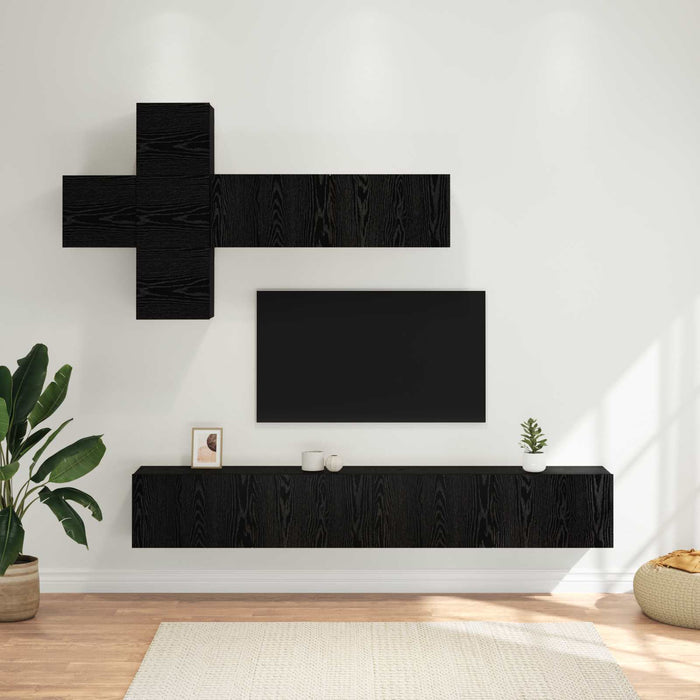 Set comodă TV Pe perete 7 pcs Stejar Negru Lemn prelucrat - WALTI WALTI