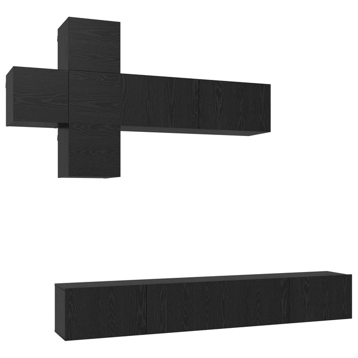 Set comodă TV Pe perete 7 pcs Stejar Negru Lemn prelucrat - WALTI WALTI