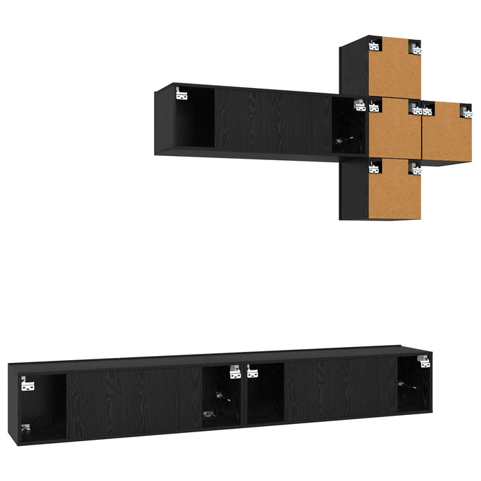 Set comodă TV Pe perete 7 pcs Stejar Negru Lemn prelucrat - WALTI WALTI