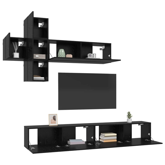 Set comodă TV Pe perete 7 pcs Stejar Negru Lemn prelucrat - WALTI WALTI