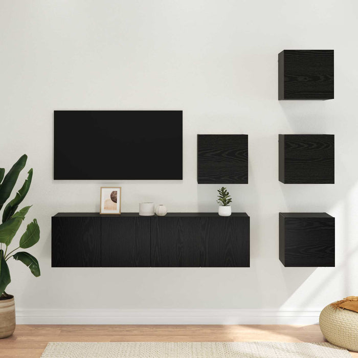 Set comodă TV 6 pcs 60 x 30 x 30 cm Stejar Negru Lemn prelucrat - WALTI WALTI
