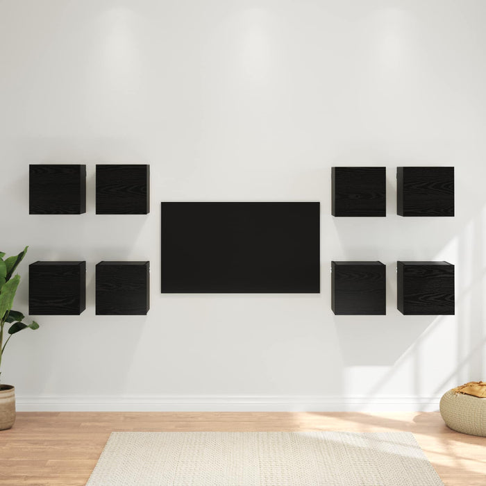 Dulap TV montat pe perete 8 pcs Stejar Negru 30,5 x 30 x 30 cm - WALTI WALTI