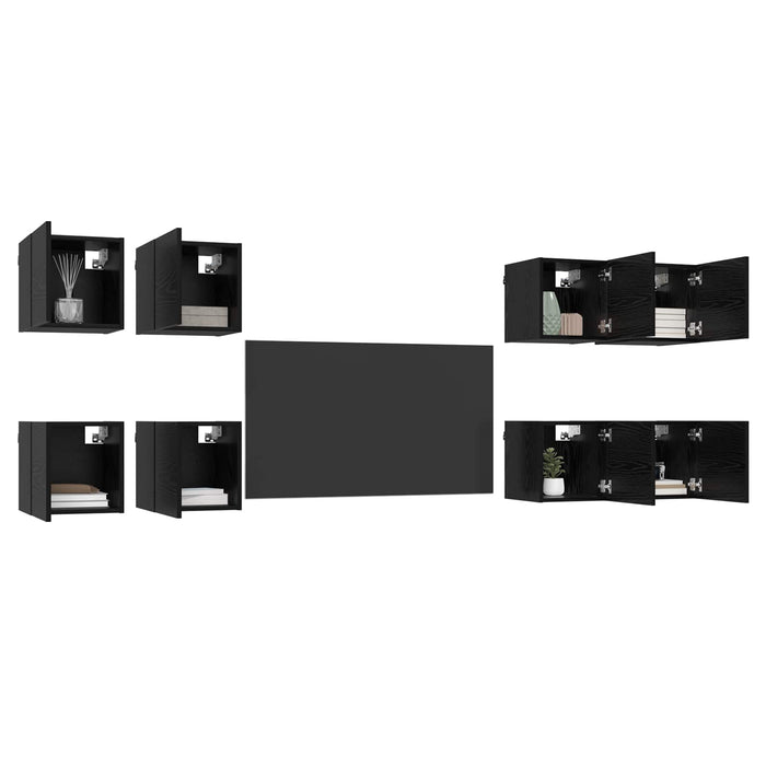 Dulap TV montat pe perete 8 pcs Stejar Negru 30,5 x 30 x 30 cm - WALTI WALTI