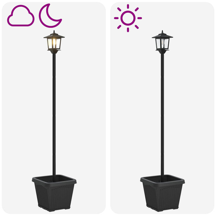 Stâlp cu lampă solară și ghiveci Negru 32 x 32 x 158 cm WALTI