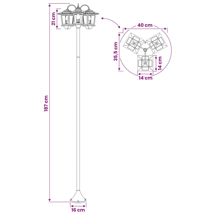 Stâlp de lampă cu 3 capete with LED Bulb Negru 16 x 16 x 187 cm - WALTI WALTI