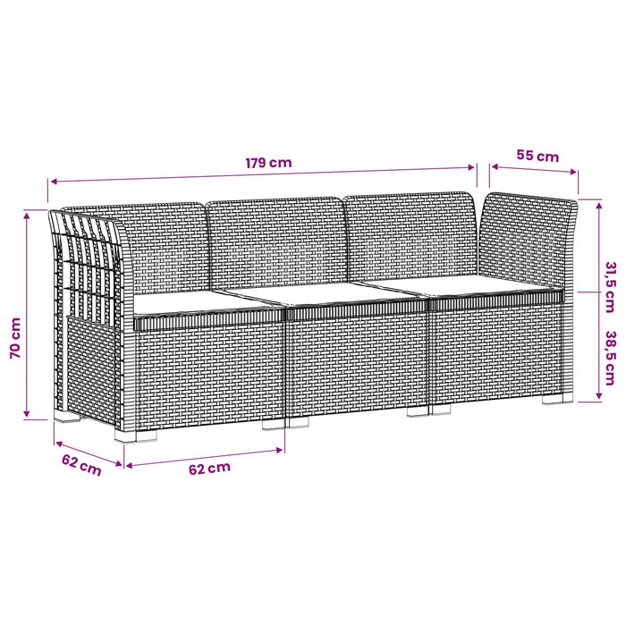 Sofa de grădină cu 3 locuri, cu perne, aspect de rattan PP WALTI