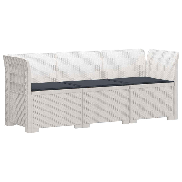 Sofa de grădină cu 3 locuri, cu perne, aspect de rattan PP Alb WALTI