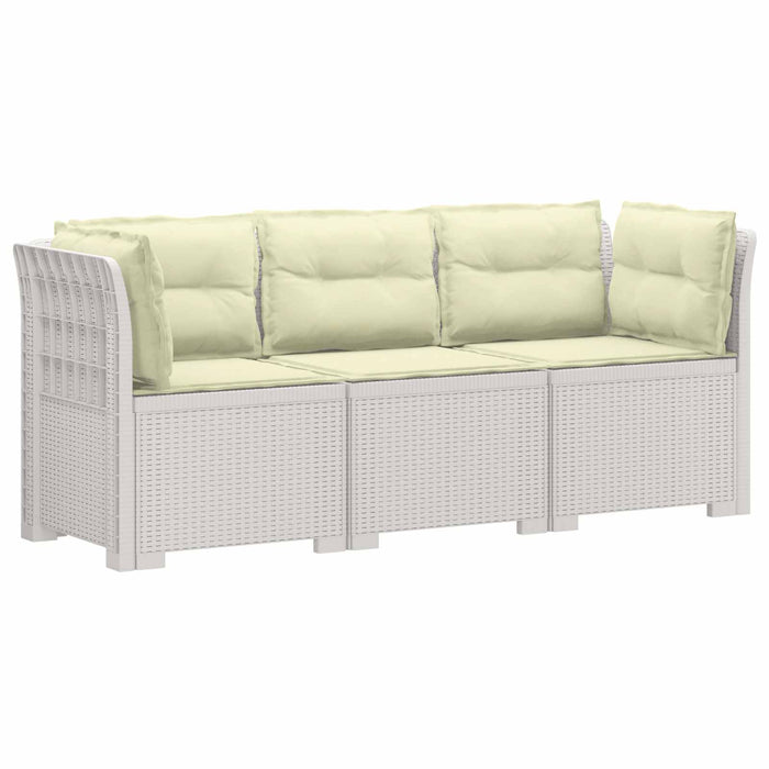 Sofa de grădină cu 3 locuri, cu perne, aspect de rattan PP Alb WALTI