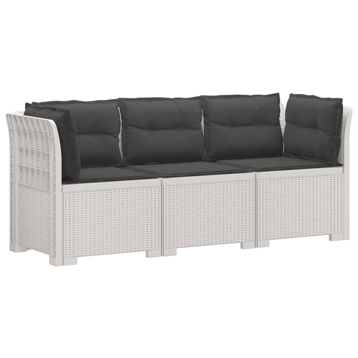 Sofa de grădină cu 3 locuri, cu perne, aspect de rattan PP Alb WALTI