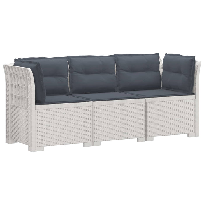 Sofa de grădină cu 3 locuri, cu perne, aspect de rattan PP Alb WALTI