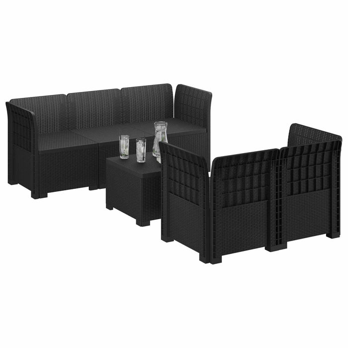 Sofa de grădină cu 5 locuri aspect rattan PP Antracit WALTI