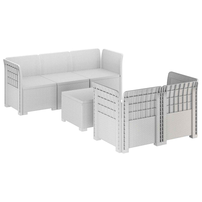 Sofa de grădină cu 5 locuri aspect rattan PP Alb WALTI