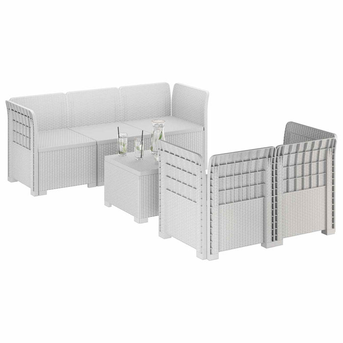 Sofa de grădină cu 5 locuri aspect rattan PP Alb WALTI