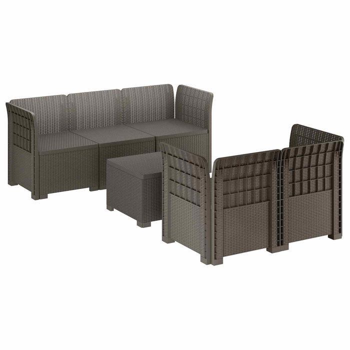 Sofa de grădină cu 5 locuri aspect rattan PP Gri deschis WALTI