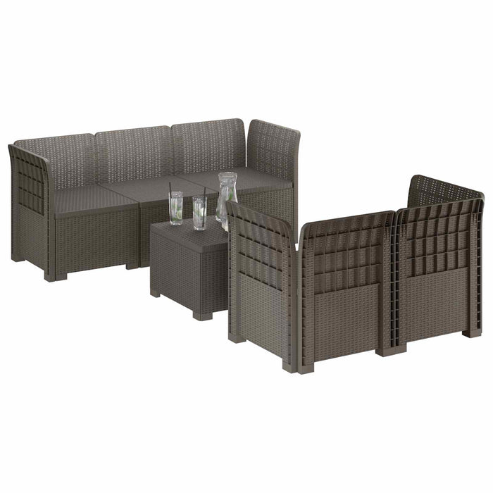 Sofa de grădină cu 5 locuri aspect rattan PP Gri deschis WALTI