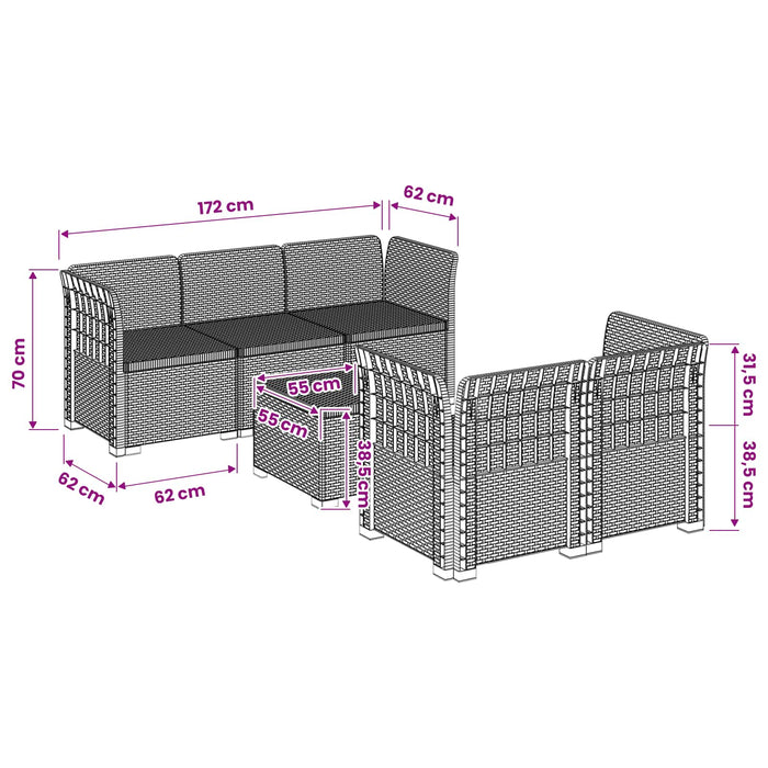 Sofa de grădină cu 5 locuri aspect rattan PP Gri deschis WALTI