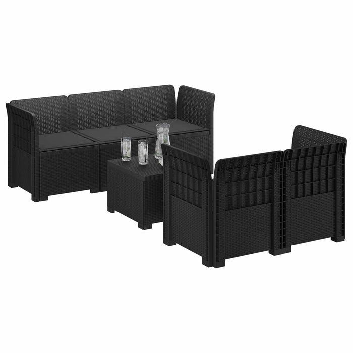 Sofa de grădină cu 5 locuri cu perne aspect rattan PP Antracit WALTI