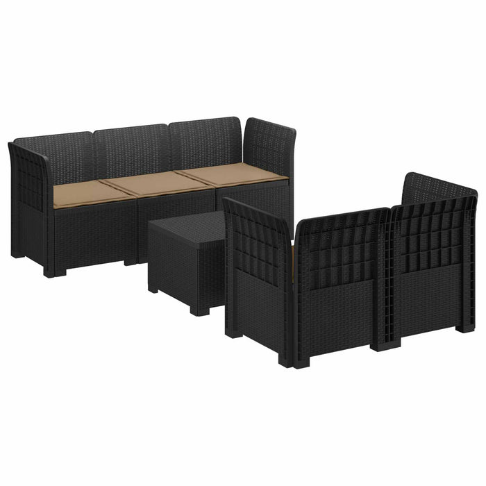 Sofa de grădină cu 5 locuri cu perne aspect rattan PP Antracit WALTI