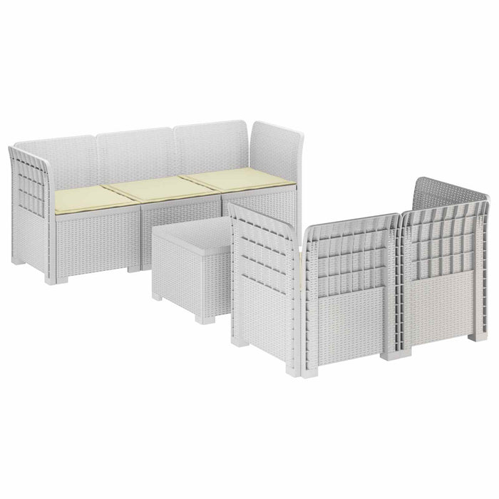 Sofa de grădină cu 5 locuri cu perne aspect rattan PP Alb WALTI