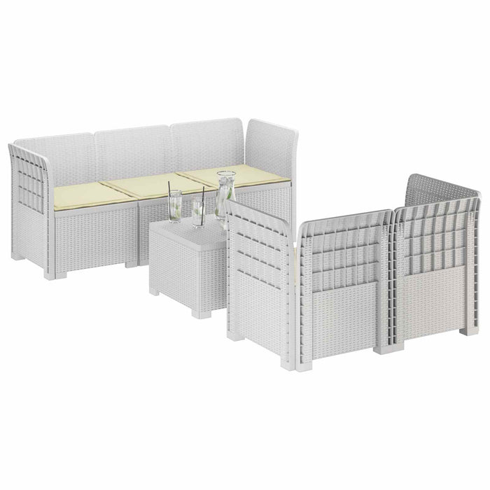 Sofa de grădină cu 5 locuri cu perne aspect rattan PP Alb WALTI