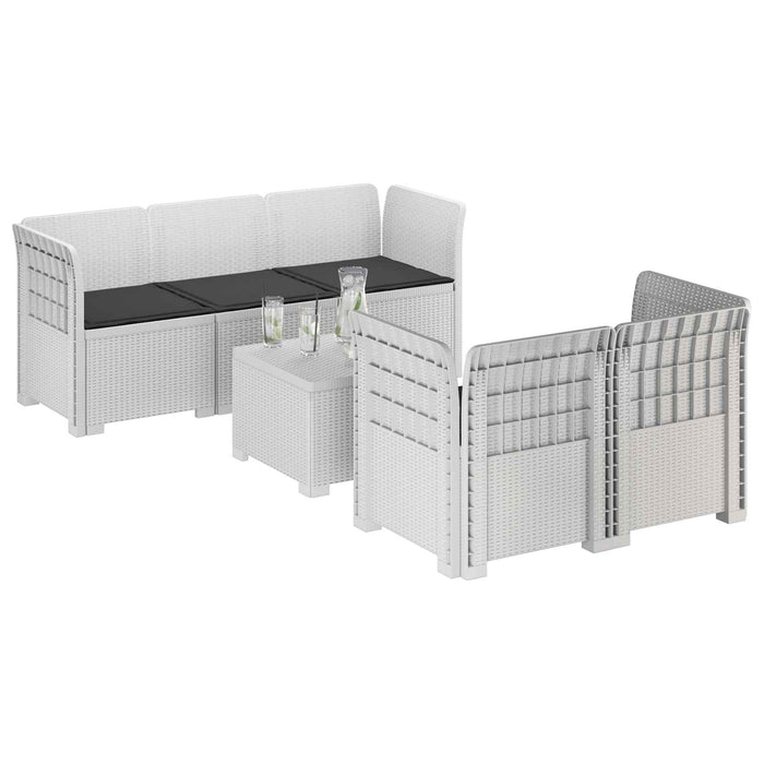 Sofa de grădină cu 5 locuri cu perne aspect rattan PP Alb WALTI