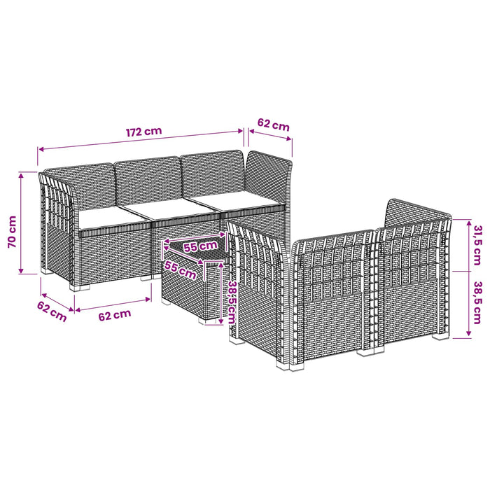 Sofa de grădină cu 5 locuri cu perne aspect rattan PP Alb WALTI