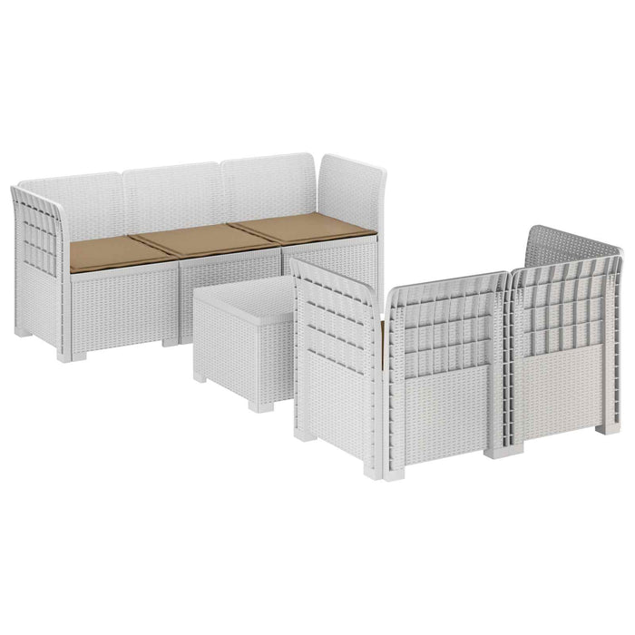 Sofa de grădină cu 5 locuri cu perne aspect rattan PP Alb WALTI