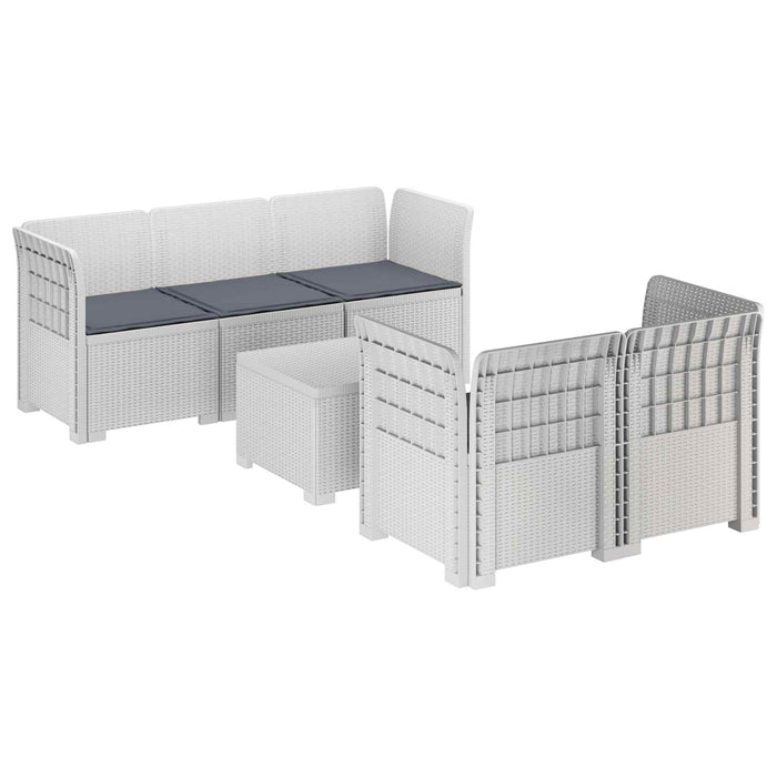 Sofa de grădină cu 5 locuri cu perne aspect rattan PP Alb WALTI