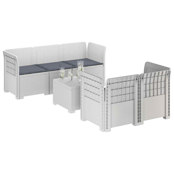 Sofa de grădină cu 5 locuri cu perne aspect rattan PP Alb WALTI
