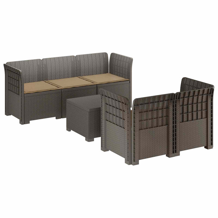 Sofa de grădină cu 5 locuri cu perne aspect rattan PP WALTI