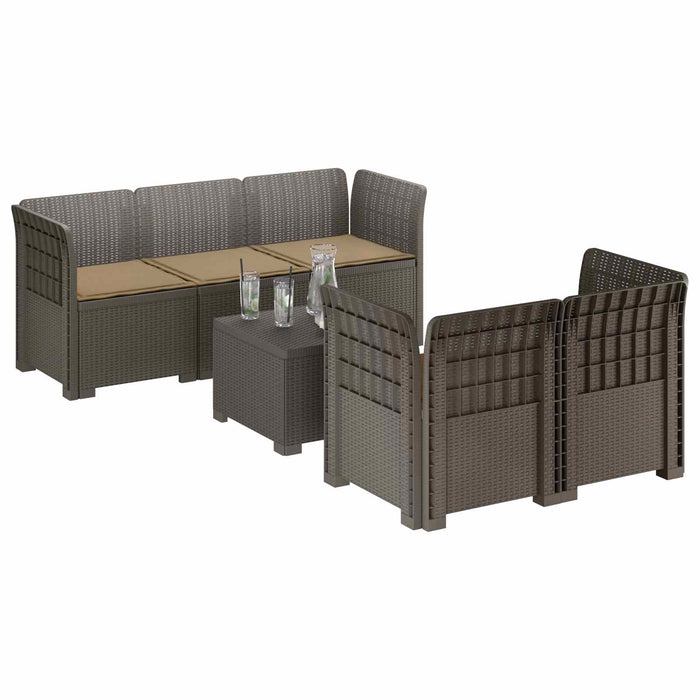 Sofa de grădină cu 5 locuri cu perne aspect rattan PP WALTI