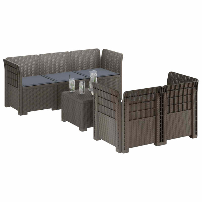 Sofa de grădină cu 5 locuri cu perne aspect rattan PP WALTI