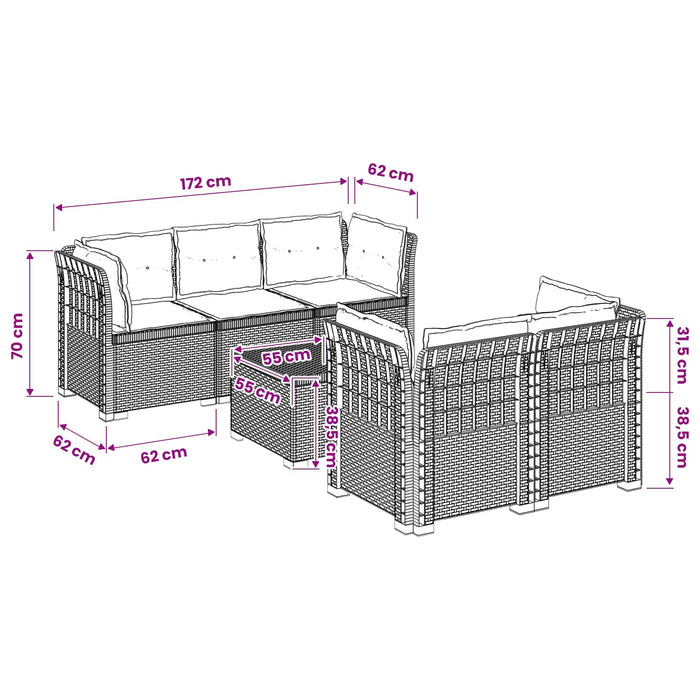 Sofa de grădină cu 5 locuri cu perne aspect rattan PP Maro WALTI