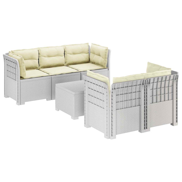 Sofa de grădină cu 5 locuri cu perne aspect rattan PP Alb WALTI