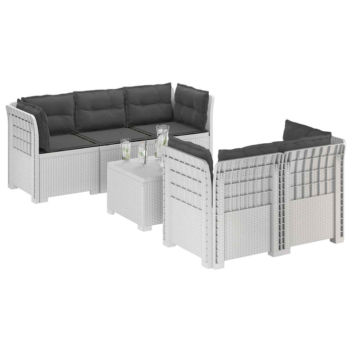 Sofa de grădină cu 5 locuri cu perne aspect rattan PP Alb WALTI