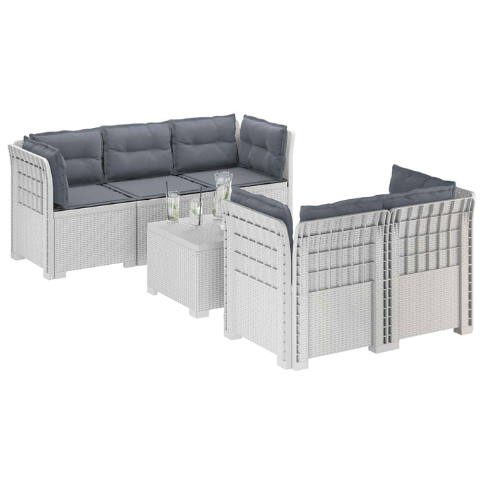 Sofa de grădină cu 5 locuri cu perne aspect rattan PP Alb WALTI