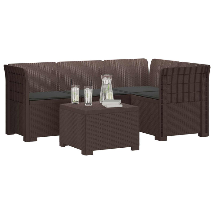 Sofa de Grădină 4-Locuri cu Perne Aspect Ratan PP Maro WALTI