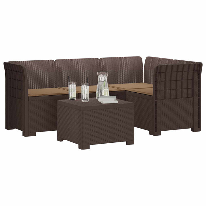 Sofa de Grădină 4-Locuri cu Perne Aspect Ratan PP Maro WALTI