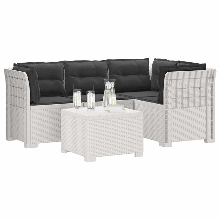 Sofa de Grădină 4-Locuri cu Perne Aspect Ratan PP Alb WALTI