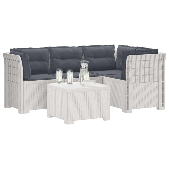 Sofa de Grădină 4-Locuri cu Perne Aspect Ratan PP Alb WALTI