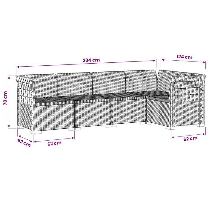 Sofa de grădină cu 5 locuri aspect rattan PP Alb WALTI