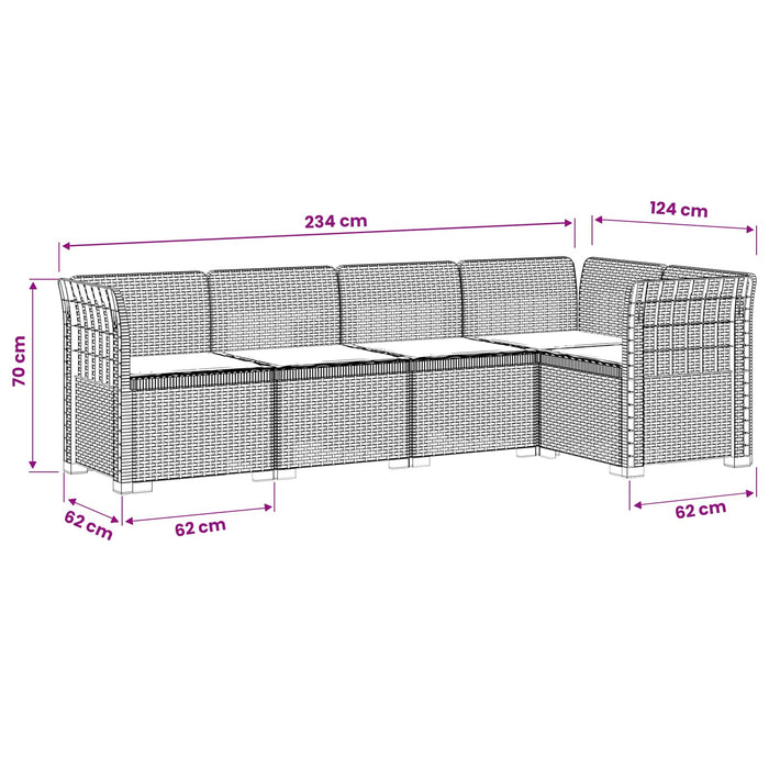 Sofa de grădină cu 5 locuri cu perne aspect rattan PP Maro WALTI